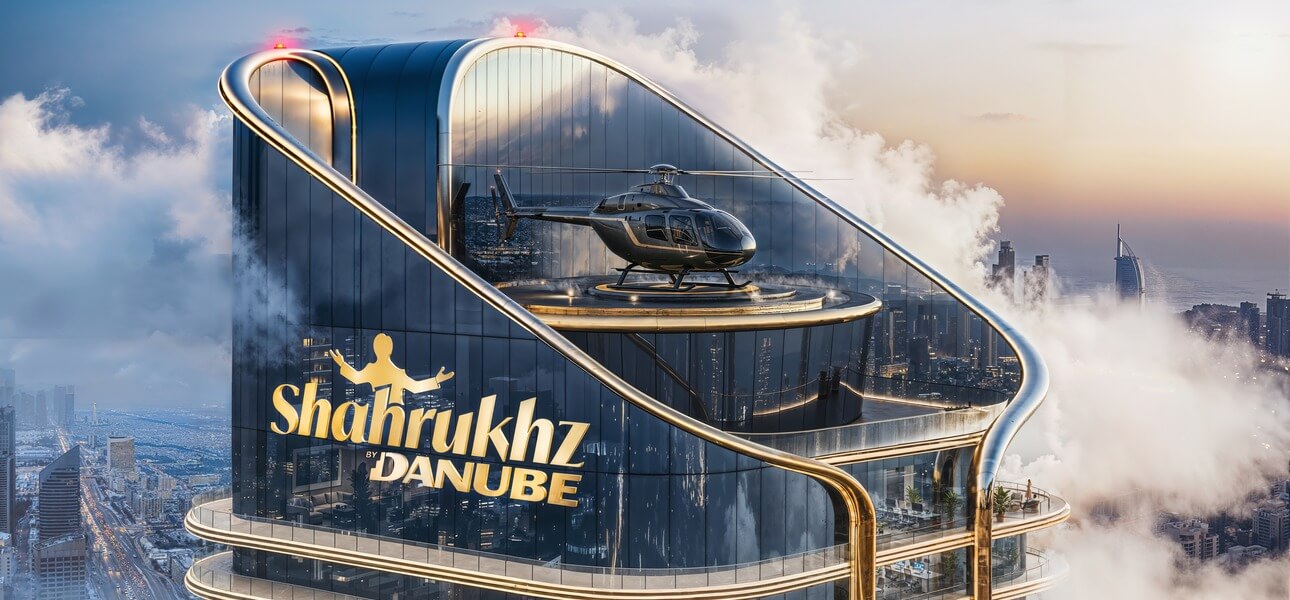 Shahrukhz by Danube helipad crown and Dubai skyline